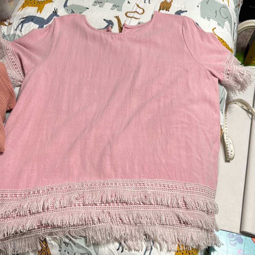 Pink Fringe Hem Top